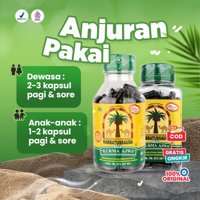

HJK Habbatussauda Kapsul Habatusauda Cap Kurma Ajwa Isi 120 dan 210 kapsul