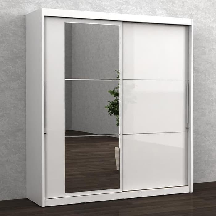 lemari baju pro design 2 pintu sliding besar white glosy