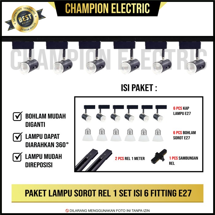 Paket Lampu Sorot LED Rel isi 6 Spotlight Track Light Rell 2 Meter