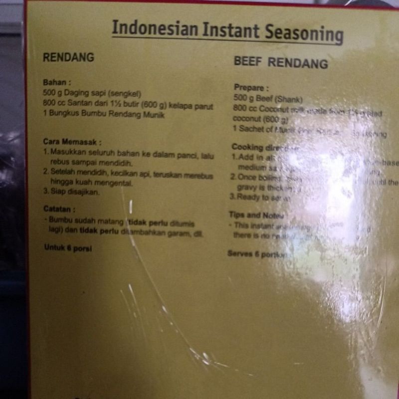 

Munik Bumbu Rendang 115g exp Januari 2026
