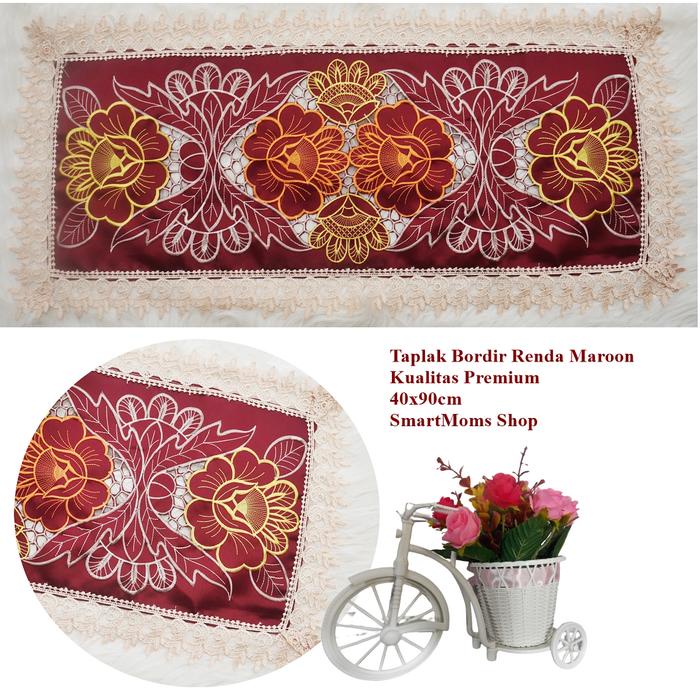 TAPLAK MEJA TAMU BORDIR IMPORT PREMIUM / TAPLAK BORDIR MAROON 40X90