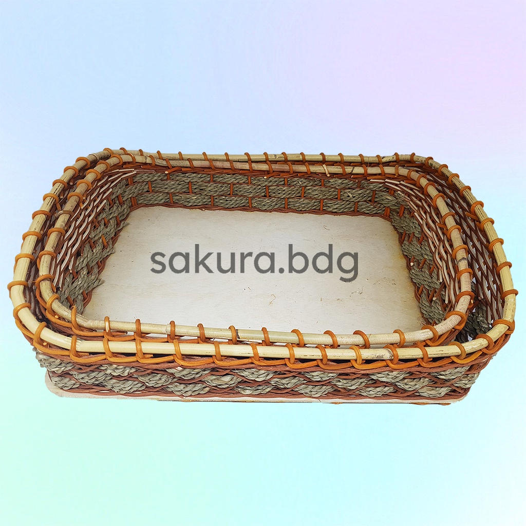 

HJ K5L - Keranjang rotan nampan persegi tambang L 40x30x8 cm hampers parcel nampan hantaran