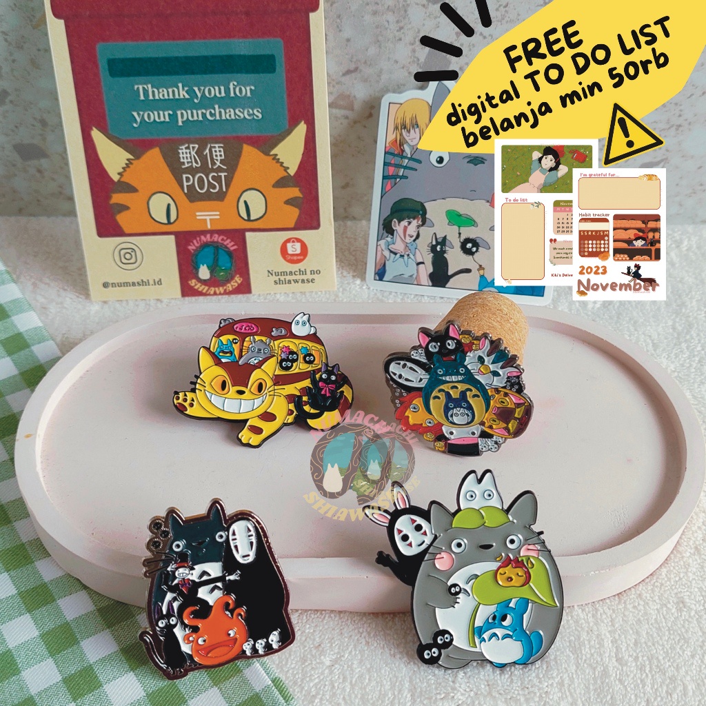 ACCMT- KARAKTER GHIBLI PIN ENAMEL / BADGE / BROS AKSESORIS TAS KOLEKSI kaonashi totoro nekobus
