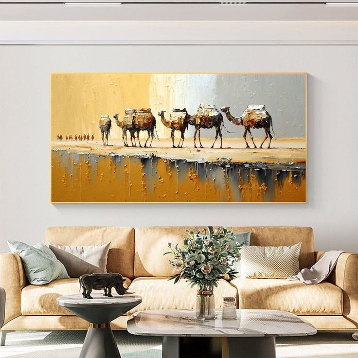 Lukisan Dinding Unta Arab Padang Pasir Tekstur Timbul Tebal Modern art Aesthetic Hiasan Dinding Ruan