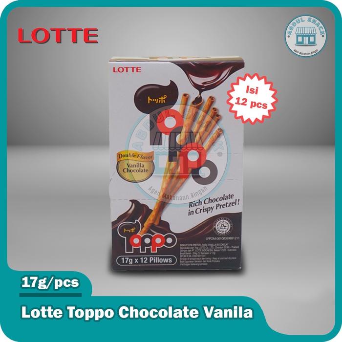

Lotte Toppo Chocolate Vanilla 1 Box isi 12 pcs @17gr Stik Biskuit Coklat Vanila