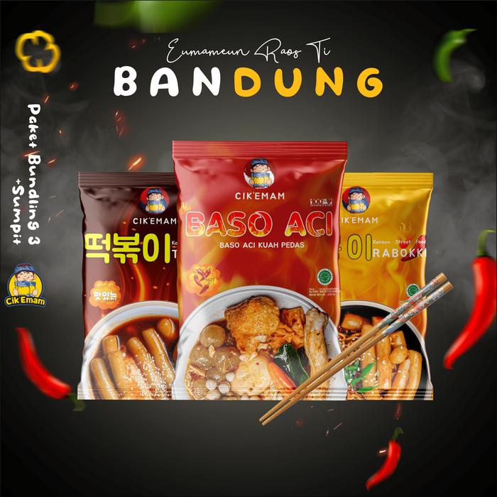 

CIKEMAM - PAKET BUNDLING 3 + SUMPIT ( Rabokki, Topokki & Baso Aci ) Gochujang Pedas Chili Food
