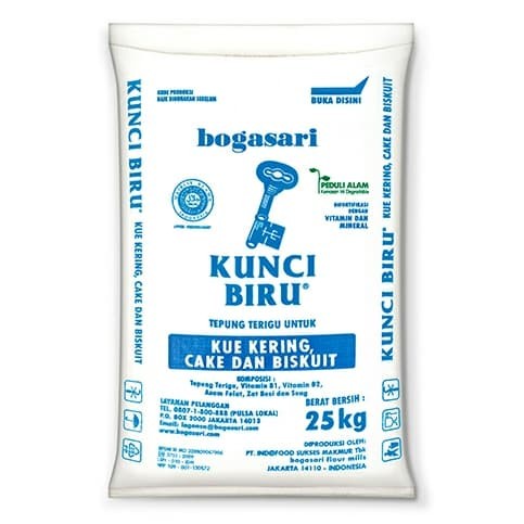 

Tepung terigu Kunci Biru 25Kg (Via gojek)