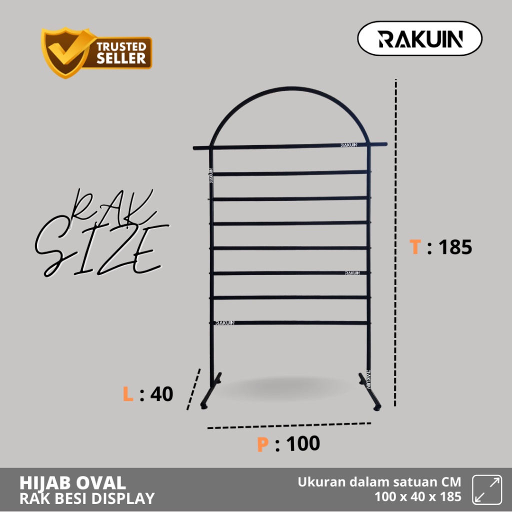 RAK HIJAB OVAL - GANTUNGAN JILBAB BESI KOKOH & MINIMALIS / RAK TOKO SWALAYAN /DISPLAY HIJAB - RAKUIN
