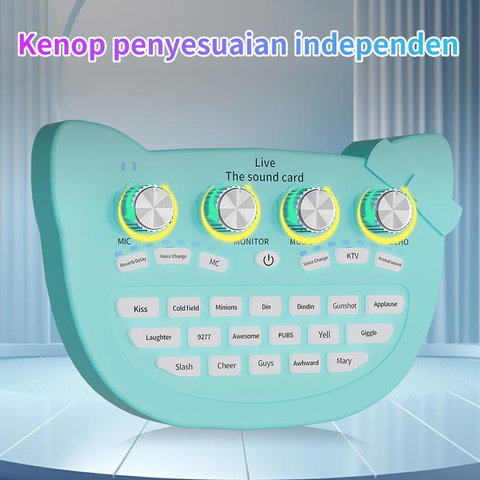 Go K98 Soundcard+H1 Headphone Set Live KT Cat blue Net Red Soundcard Streaming Langsung Set