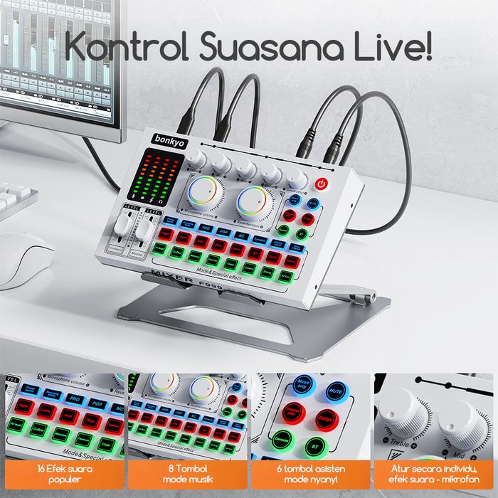 Bonkyo F999MAX Sound Card Bluetooth Live SoundCard F999MAX Soundcard Audio Live Mixer untuk Live