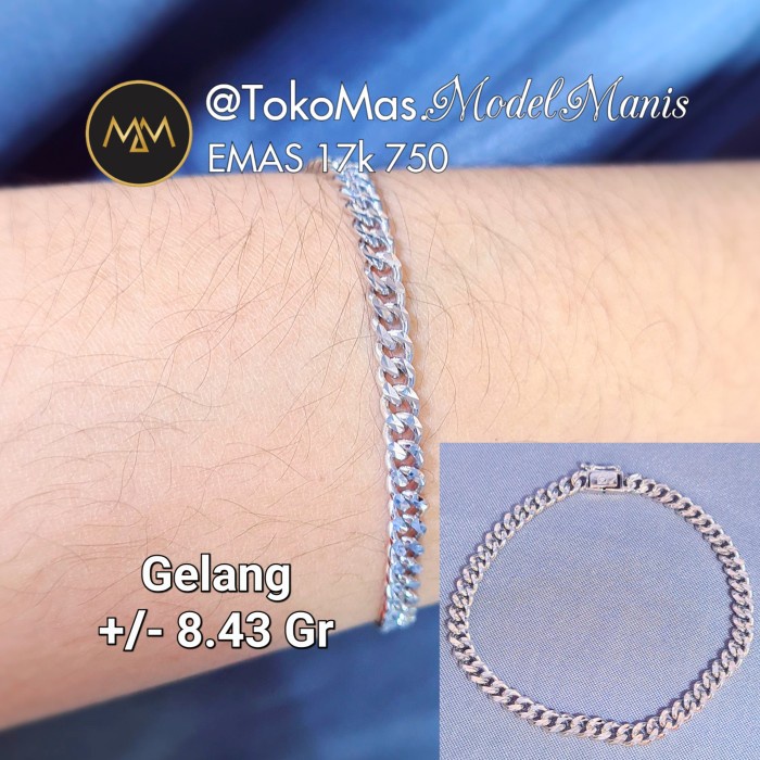 Gelang sisik naga mini ukir emas putih 750 kadar 17k