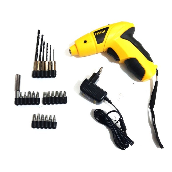 PREMIUM Fisch Mesin Bor Obeng Baterai Cordless Screwdriver Set Mata Bor