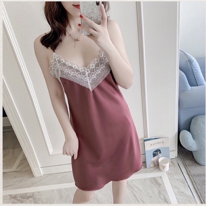 Daster Lingerie Dress Silk Satin 712 Nightgown Seksi Mewah High Quality