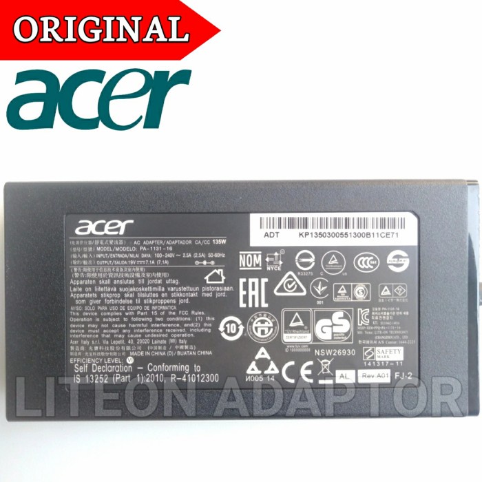 ADAPTOR CHARGER ACER NITRO 5 AN515-51 AN515-52 AN515-52 AN515-53 ORI TERLARIS