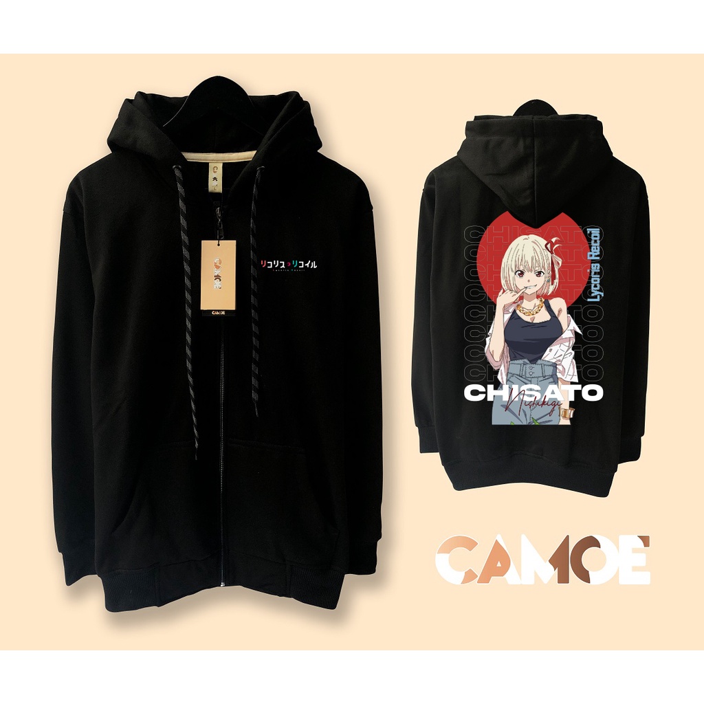 Jaket Hoodie Zipper Anime Lycoris Recoil Nishikigi Chisato Waifu