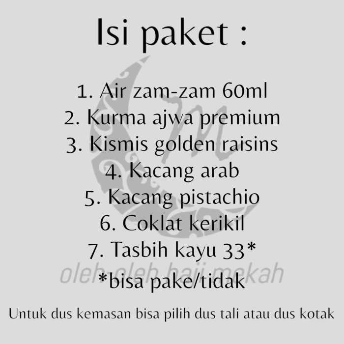 

Paket oleh oleh haji & umroh premium