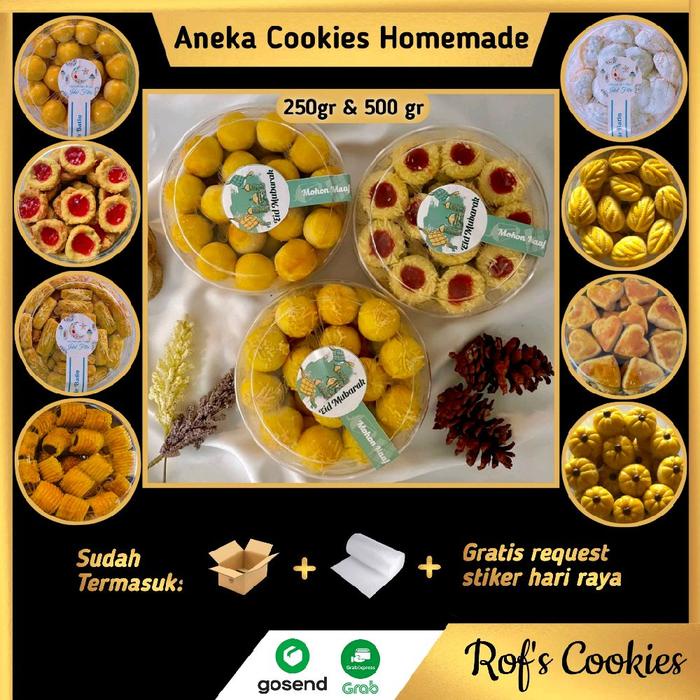 

Aneka Kue Kering Cookies Homemade 500 gram Nastar Kastengel Putri Salju Thumbprint Khas Hari Raya