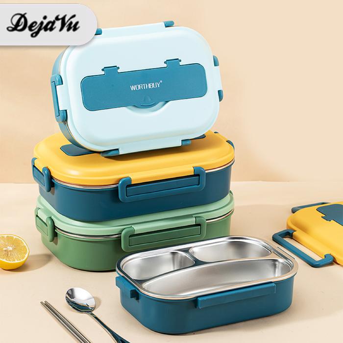 Yuk- Dejavu Kotak Makan 4 Sekat Lunch Box Stainless Tahan Panas Dan Anti Tumpah Tempat Bekal