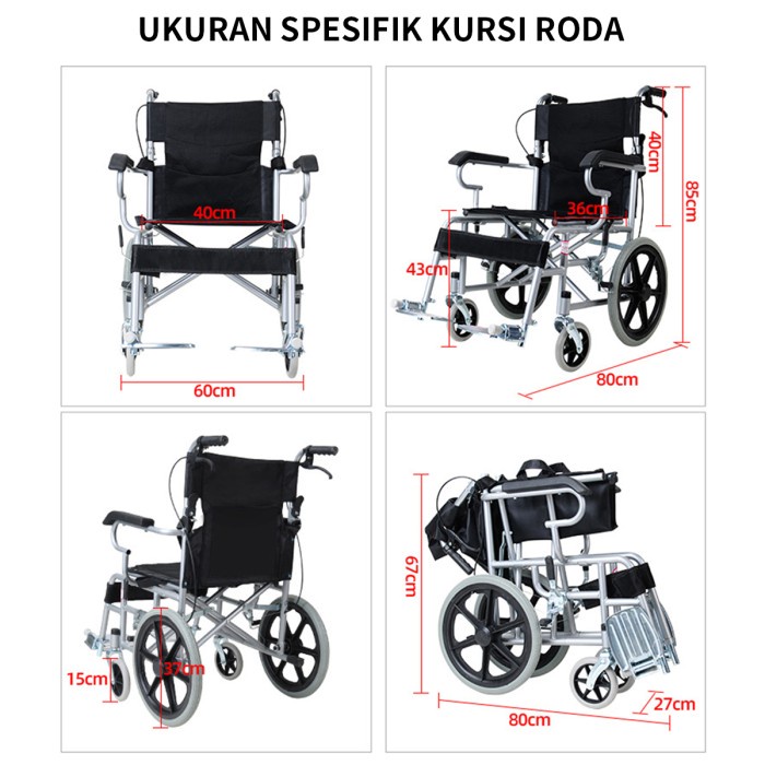 20 Inci kursi roda lipat / kursi roda lansia / kursi roda traveling lipat / kursi roda medis