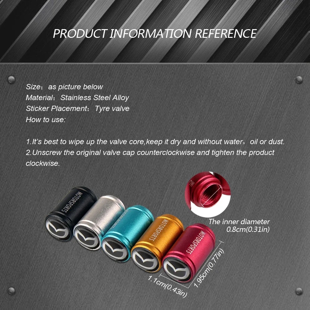 IMPORT 4PCS MATT CAR WHEEL TIRE VALVE CAPS FOR MAZDA LOGO SPOILER MX5 CX5 CX7 RX8 RX7 CX3 626 323