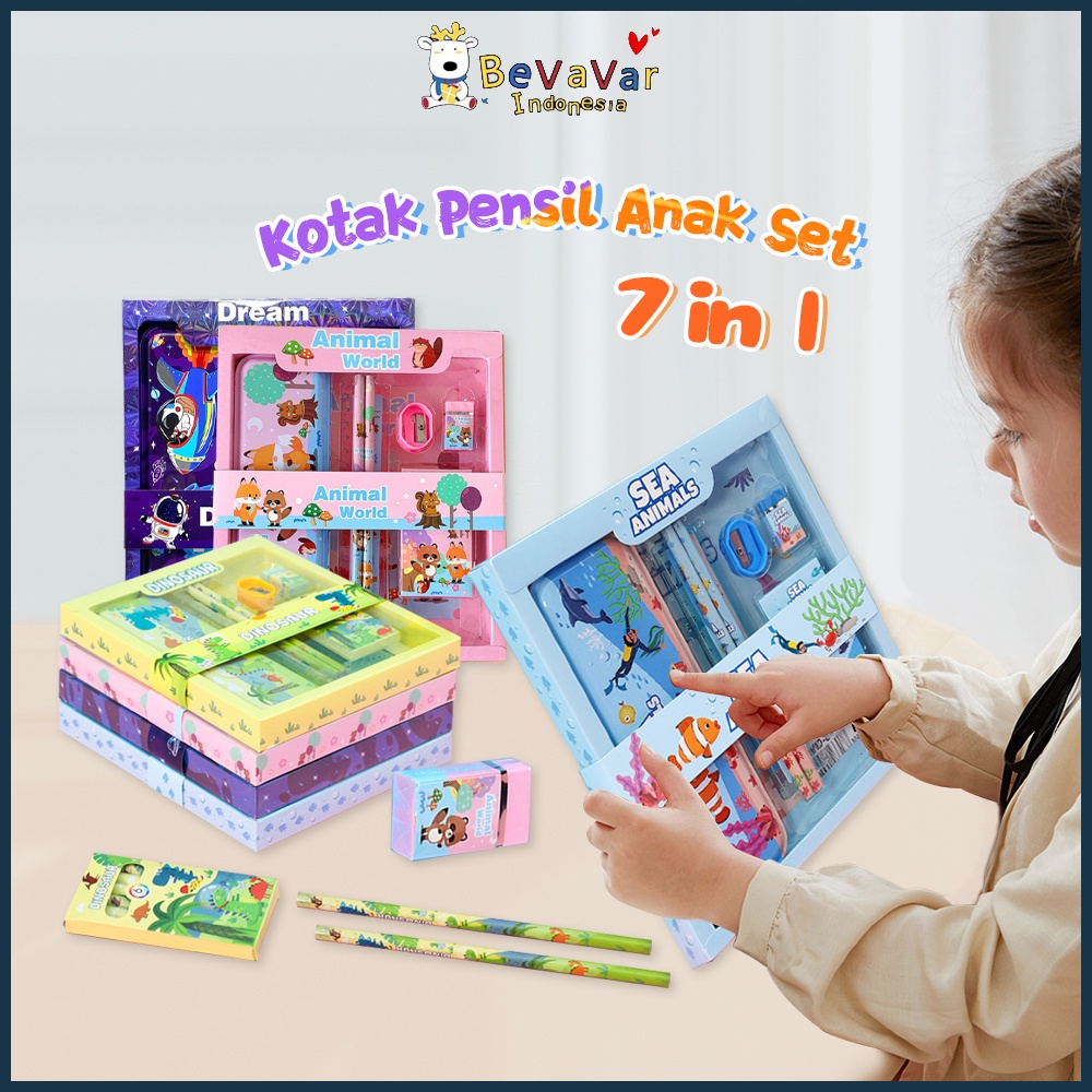 

BEVAVAR Alat Tulis Anak Set Tempat Pensil Lucu Untuk Hadiah Anak Stationery 6In1