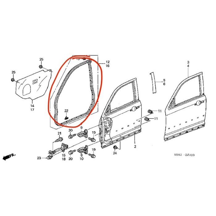 Karet Balon Weatherstrip Pintu Honda Crv Gen 2 2002-2006