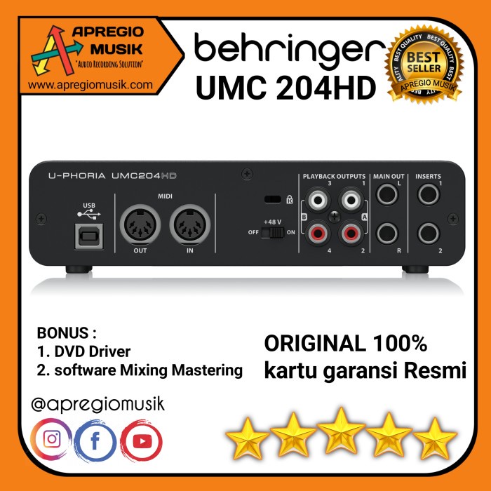 Soundcard Behringer UMC204HD UMC 204HH 204 HD midas 24bit 192khz