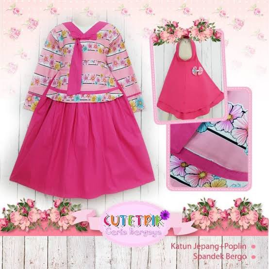 HB 09 Baju Muslim Setelan Gamis Anak Hanbok Korea Pink Fanta Dress