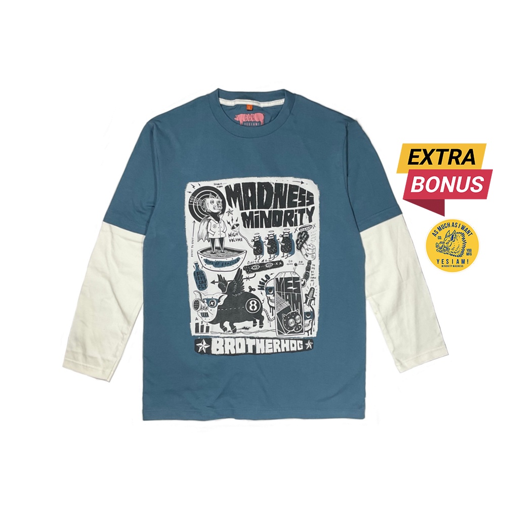 PROMO / Yes Iam - Brotherhog Kaos Skena Vintage Longsleeve Lengan Panjang Double Layer Pria Wanita