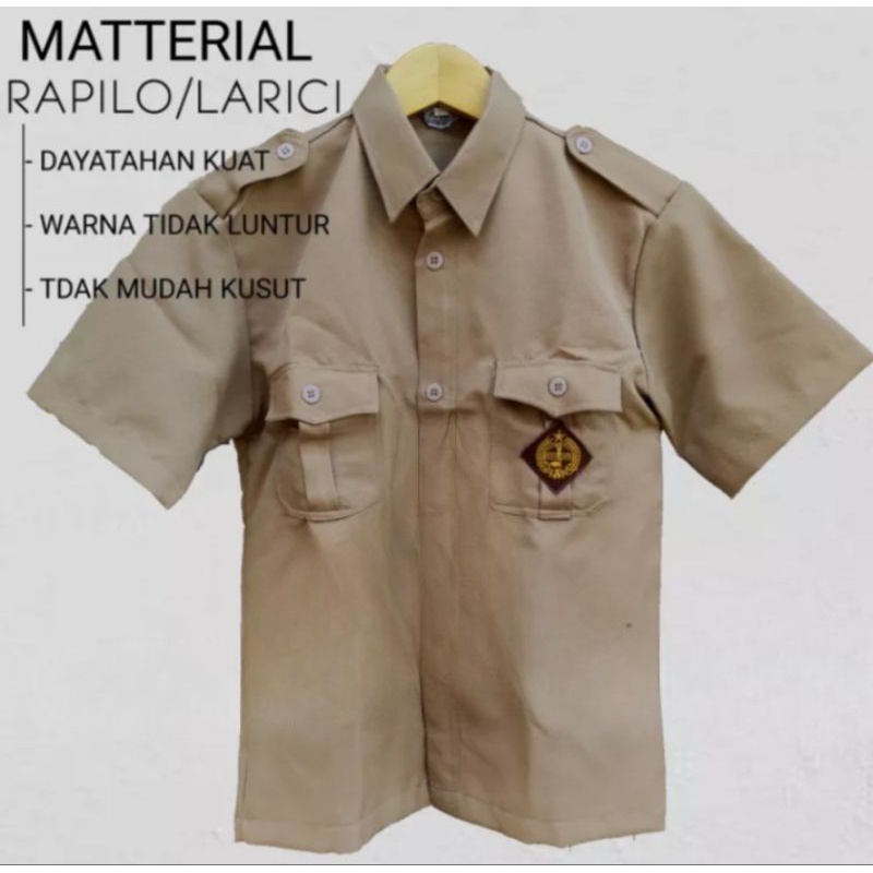 PROMO / BAJU PRAMUKA SD SMP SMA DAN GURU LENGAN PENDEK KAIN RAPILO LARICI TEBAL KUAT