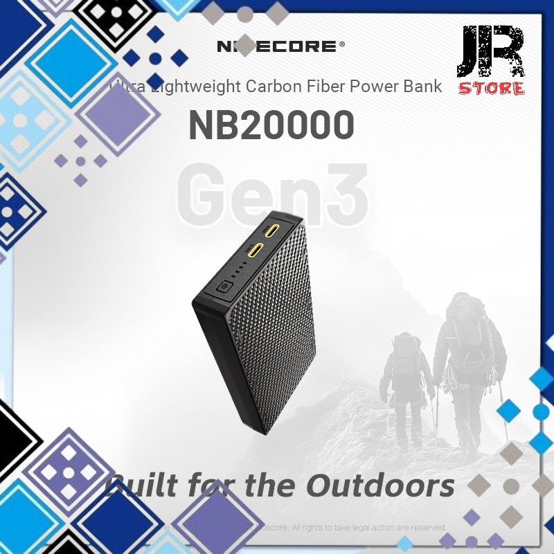 Power Bank 20000mah Pd Qc Carbon Fiber Ipx5 Dual Type C 22.5w Nb20000 Gen3 Black