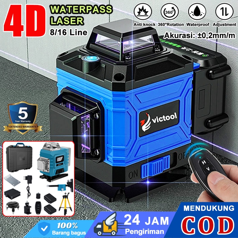 Convenyy Laser Level Bangunan Waterpass Laser Multifungsi Meteran Laser Level 4D 8 Line Tingkat