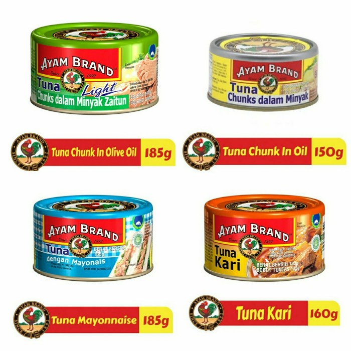 

Ayam Brand Tuna Chunk in Olive Oil / Curry / Mayonaise Kaleng Murmer