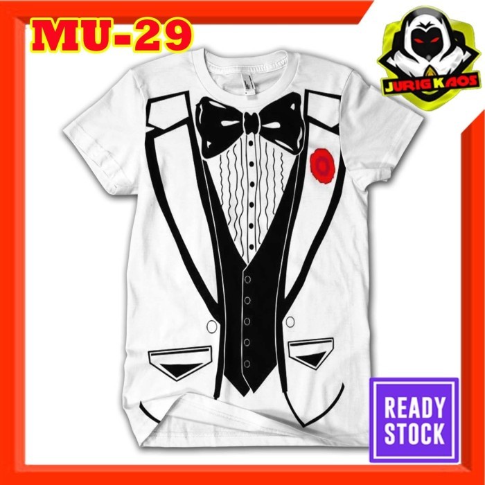 PREMIUM Kaos Motif Tuxedo Dasi kupu-kupu Tshirt Unik Kekinian