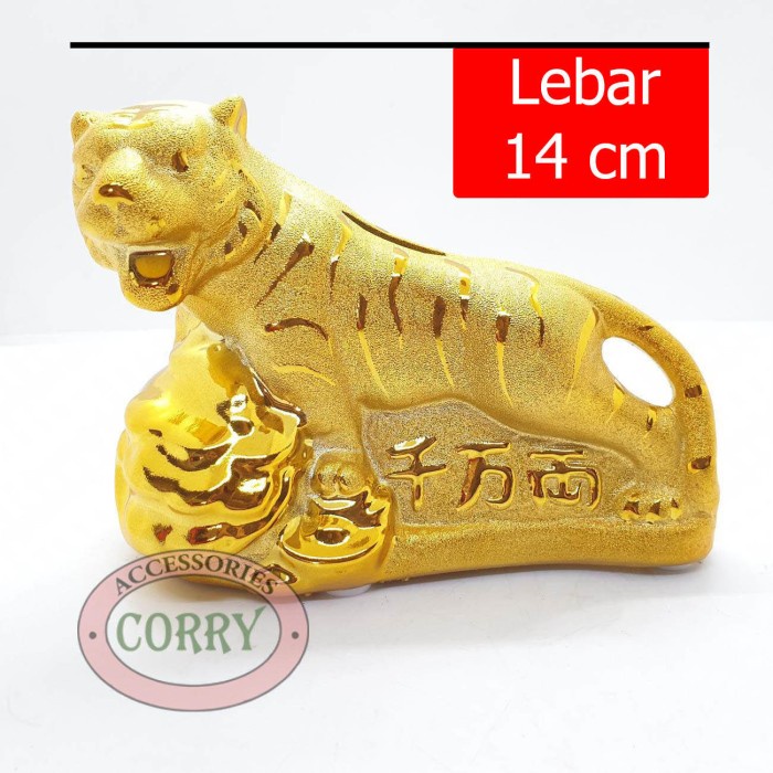 Celengan Imlek Shio Harimau Macan Emas Gold Resin 12 Cm Pajangan Meja