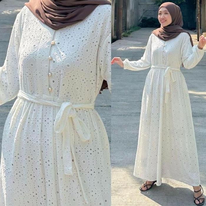 Joley Cloth - Mahalini Otfit Kondangan Elegant Bridesmiad Gamis Knit Bordir Dress Wanita Muslimah