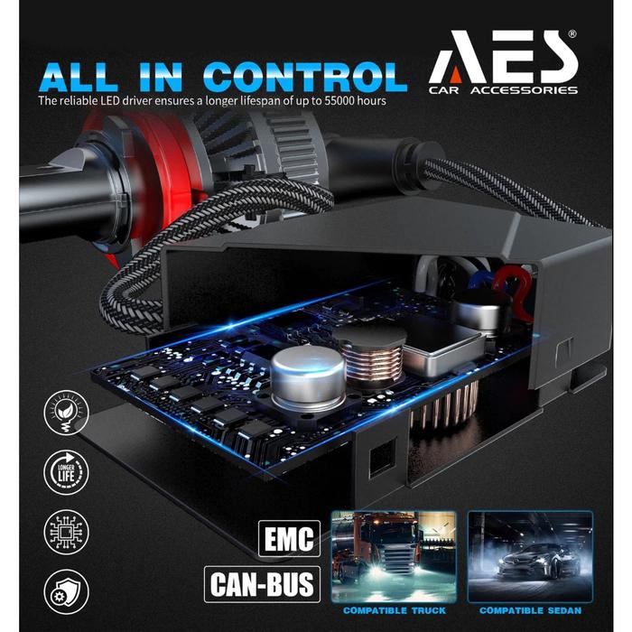 ready stok lampu led headlight turbo aes h11 h8 65 watt high quality lampu utama h11 aes original