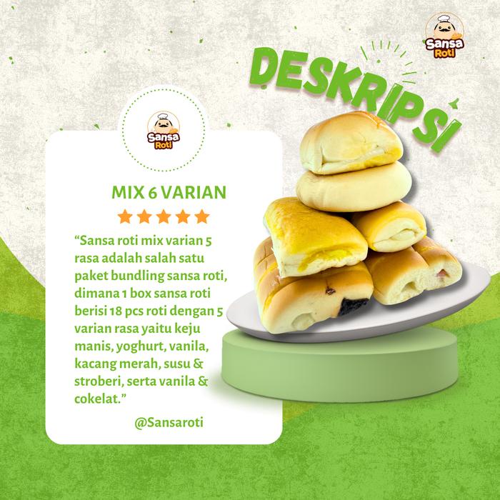 

SALE PROMO COD ROTI MIX 6 VARIAN RASA - MAKANAN RINGAN DENGAN CATAGORY ROTI PRAKTIS DENGAN TEKSTUR