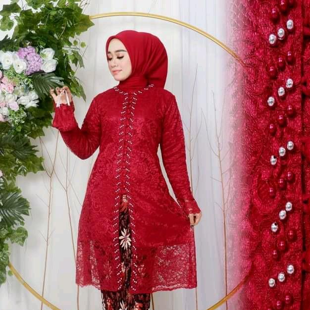 Kebaya Atasan Tunik Kancing Brokat Payet Ibu Hajat Baju Pesta Kondangan Wisuda Mewah Mutiara New
