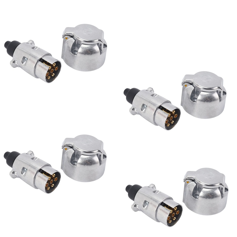 8X Trailer Accessories- 7 Pin Trailer Plug 12V Rv Sockets Towbar Towing 7Pin Metal Trailer