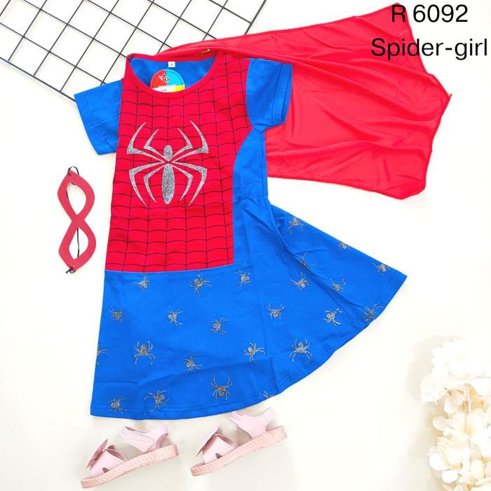 Geraigo- Baju Dress Kostum Anak Cewek Superhero Spider Girl Spiderman Perempuan Karakter Merah