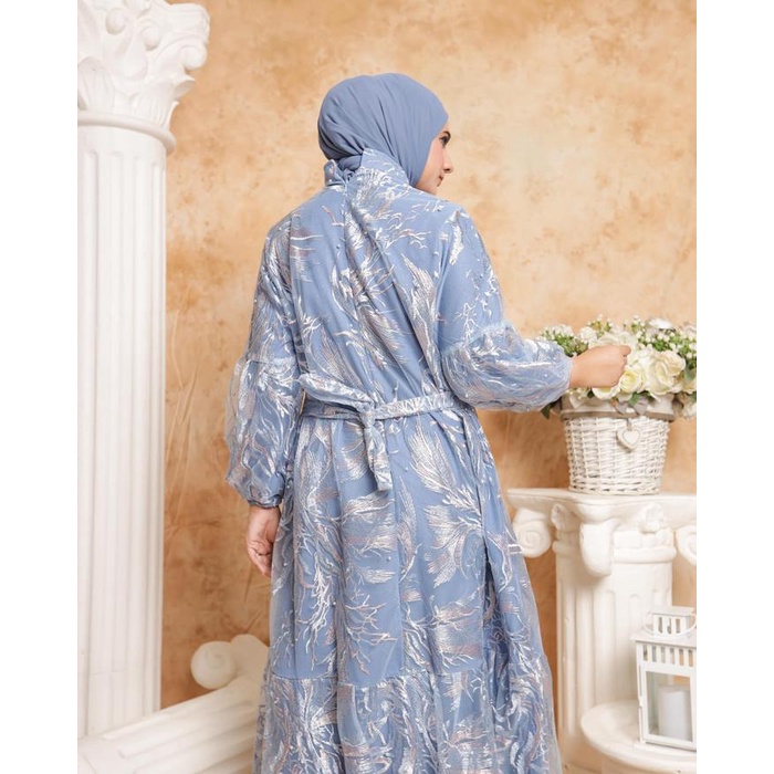 Meera - Nera Dress Brokat Wanita Bahan Full Brokat Lengan Balon Ld 110 Panjang 140 Mewah Gamis Gaun