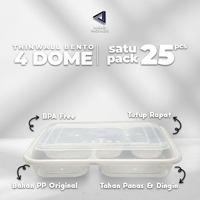 (BestSeller) Kotak Makan Plastik 4 Sekat Dome / Thinwall Bento Sekat 4 Dome