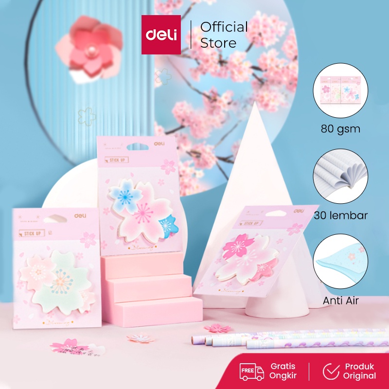 

Deli Sticky Notes / Memo Pad Lucu Bunga Sakura 80 GSM 30 Lembar Anti Air 21554