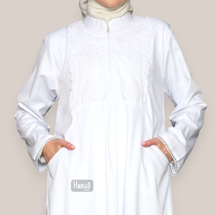 New Baju Gamis Umroh Putih Polos Bahan Katun Toyobo Baju Muslim Umroh Haji Wanita Jumbo Series