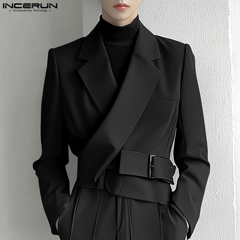 Incerun Lapel Collar Solid Commuting Jackets Coats Men Deconstruction Elegant Blazer Casual Long