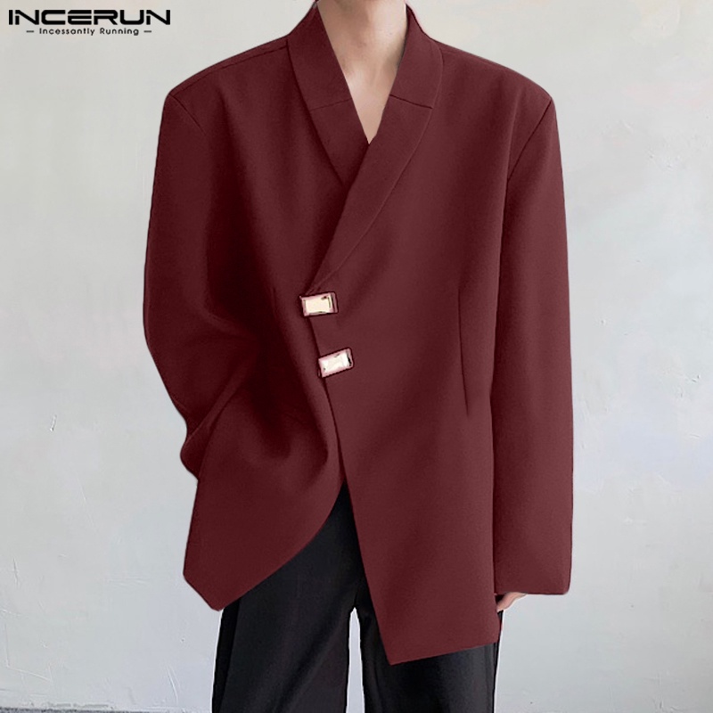 Incerun Men Blazer Solid Color Lapel Long Sleeve Button Autumn Casual Suits Men Streetwear 2024