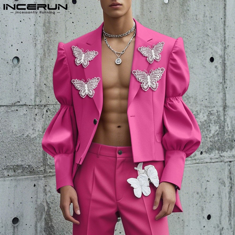 Fashion Men Blazer Incerun Thin Tops Decoration Long Puff Sleeve Men'S Clothing Streetwear Party