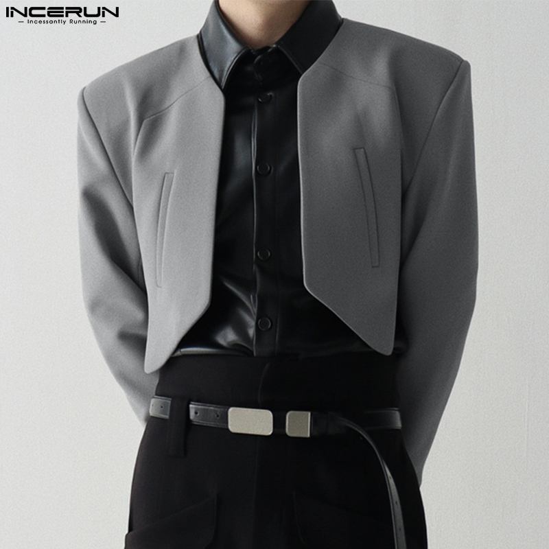 Incerun Men Blazer Solid Color Open Stit  Long Sleeve Irregular Thin Suits Men 2024 Streetwear