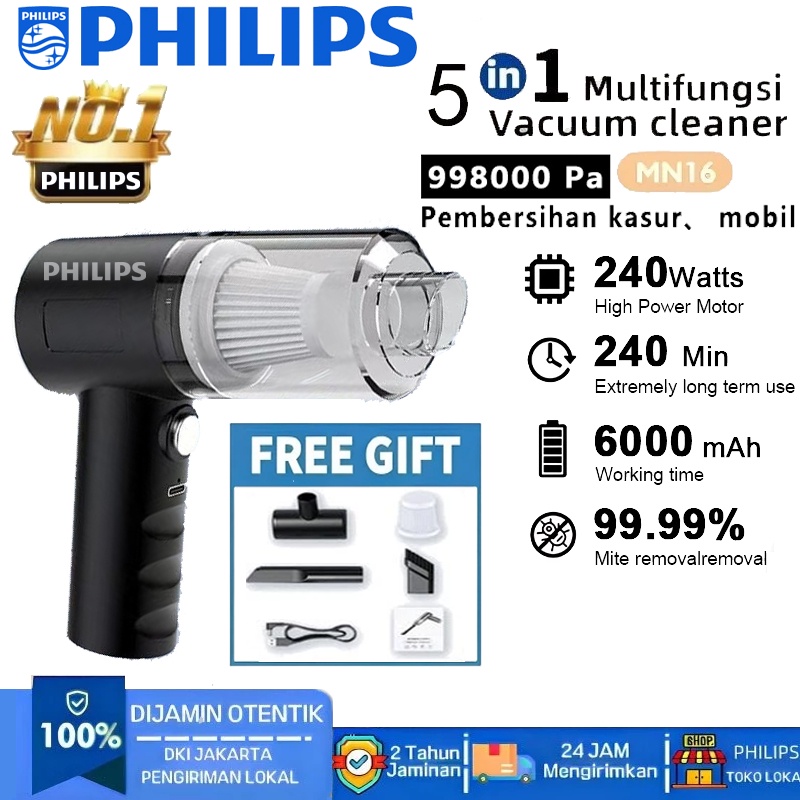 PHILIPS 5 IN 1 Vacuum Cleaner 998000Pa Nirkabel Genggam Penyedot Debu Portabel Daya Tinggi Rumah